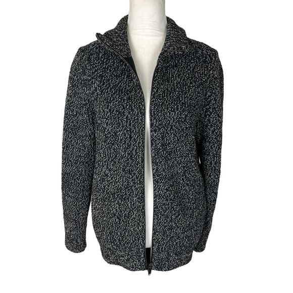 Everlane Wool Full Zip Sweater Jacket Chunky Marled Black Cardigan Size Small - Picture 6 of 8